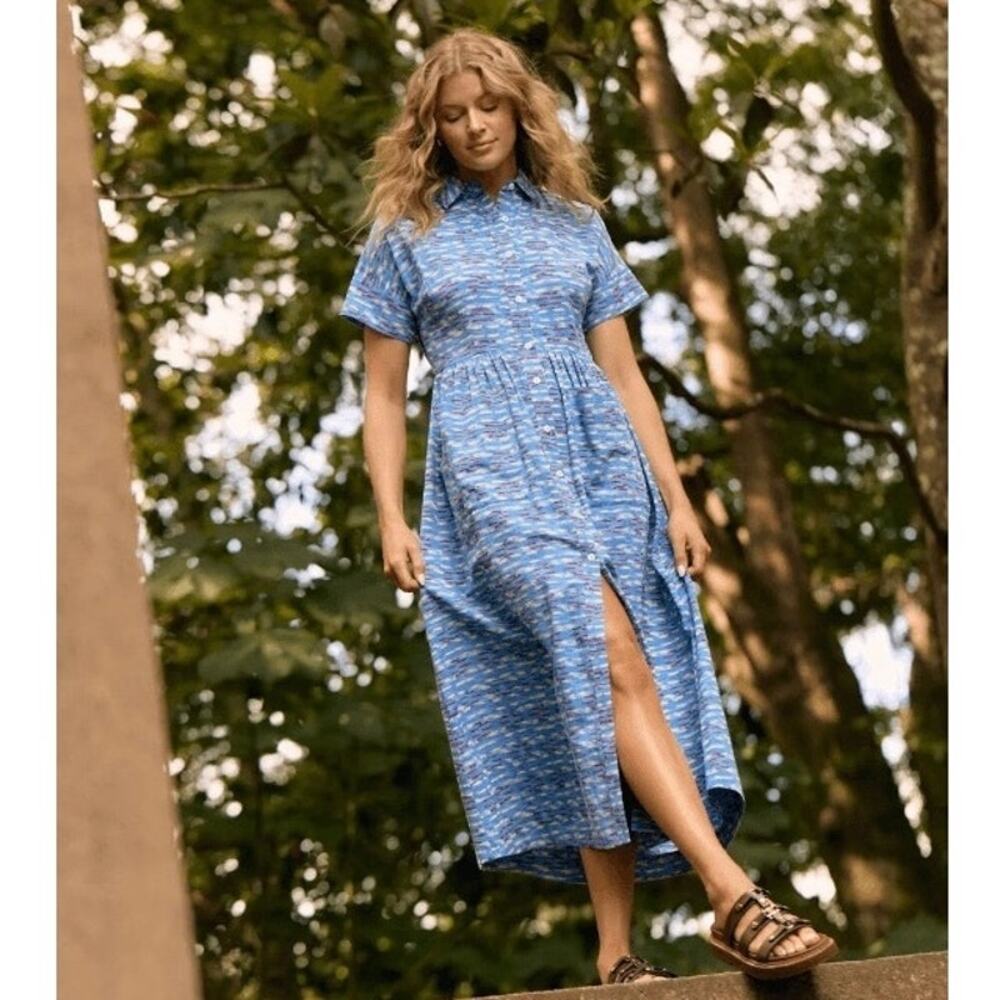 Olivia by Livro Lakelyn Midi Button Down Patch Pocket Dress in Flask Blue Small